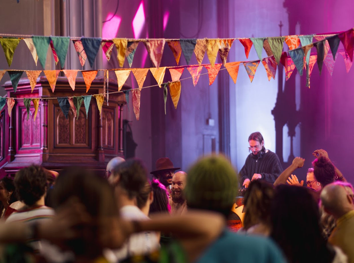 Dancers in the church in warm light
