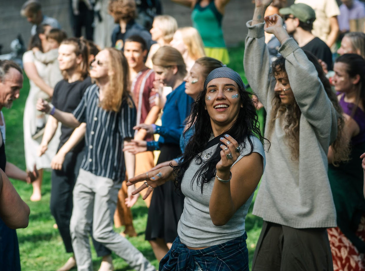 The crowd dancing in the park