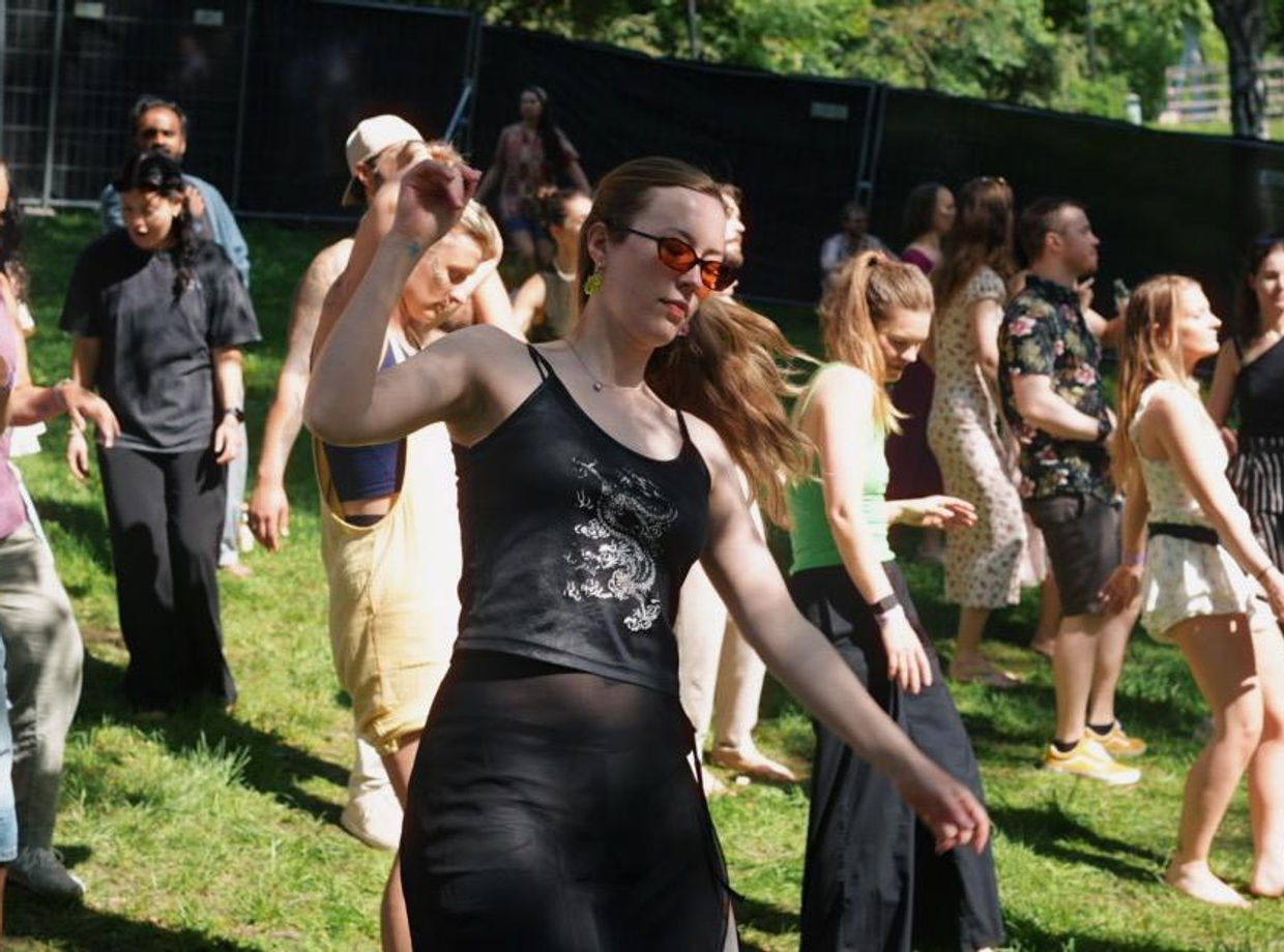 Dancers spread across the grass